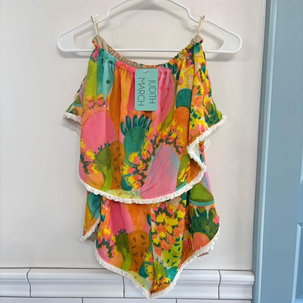 Judith March Tubetop Romper Layered Tropical Cactus Canyon S NWT Anthropologie